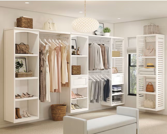 white wood walk in closet